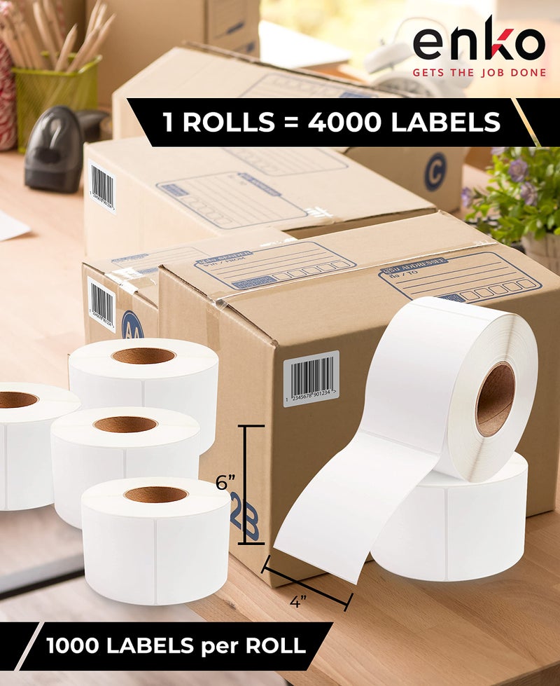 enKo Products enKo 1 Roll 4" x 6" Direct Thermal 1000 Labels 3" Core - Address & Shipping Labels Compatible for Industrial Printer Zebra 220Xi4 ZT200 ZT400 ZT510 ZT600 Datamax NATO Intermec - Image 2